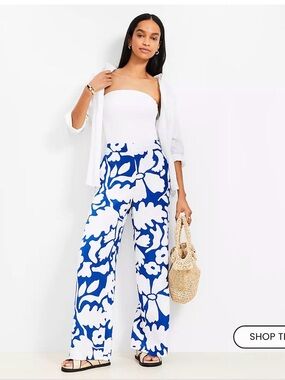 NWT LOFT Blue & White Wide-Leg Floral Print Pants